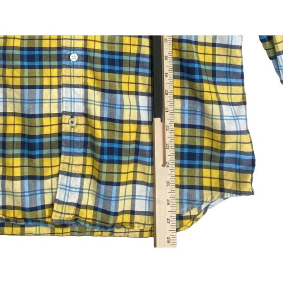 American Eagle Mens Seriously Soft Flannel Shirt Sz Large Yellow Blue Plaid READ - Picture 10 of 12